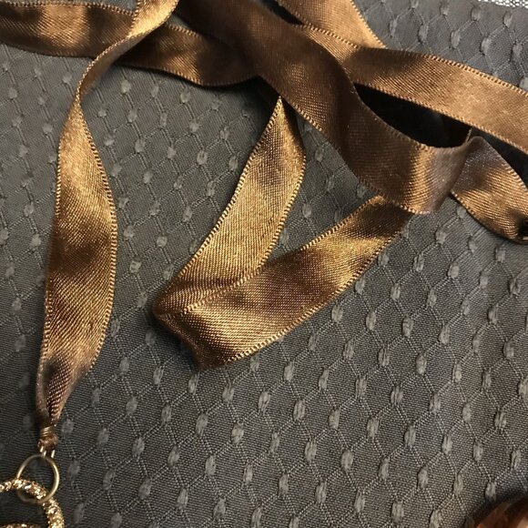 Vintage Brown Beaded Ribbon Necklace With Rhinestone Accents - Picture 5 of 5